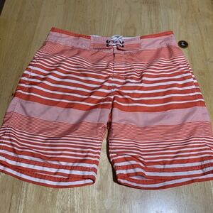 Gap Board Shorts Mens Size XL Orange Striped‎ Drawstring Zipper Pockets